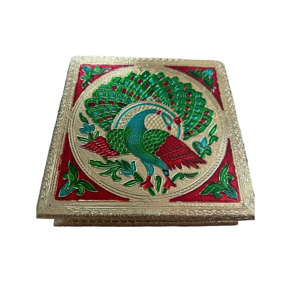 Peacock Jewelry Box Meenakari Storage Trinket Box Gift 8 x 8 x 2